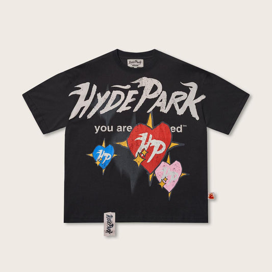 HYDEPARK FADED HEARTS TEE - OFF BLACK