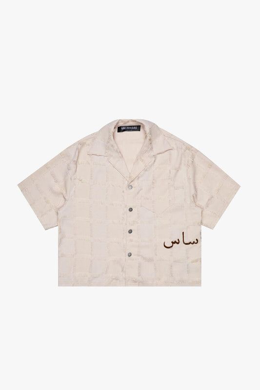 VALABASAS "CHECKMATE" APRICOT CROPPED BUTTON DOWN