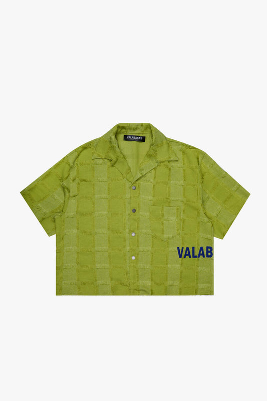 "CHECKMATE" GRASS GREEN CROPPED BUTTON DOWN