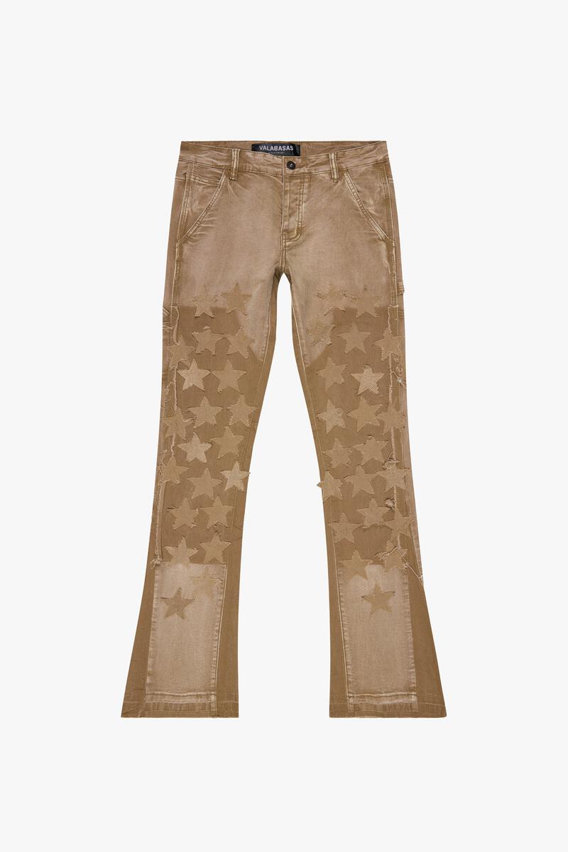 VALABASAS "V-STARS” DARK GREY WASH/ DIRTY BROWN STACKED FLARE JEAN