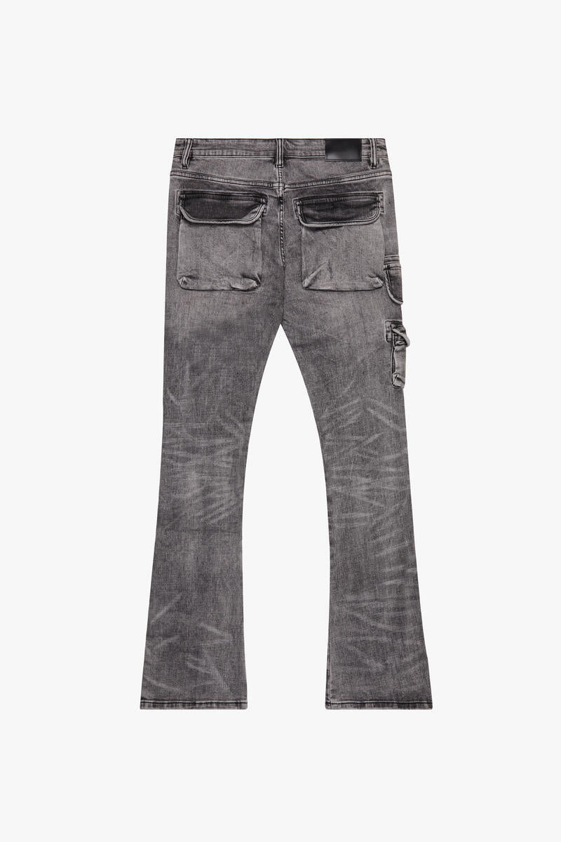 VALABASAS "NAVIGATOR" GREY STACKED FLARE JEANS