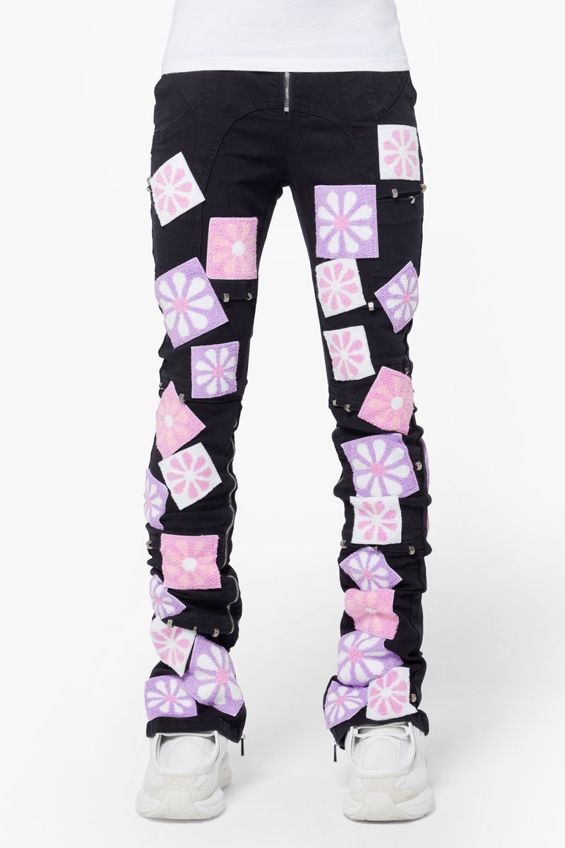 GUAPI OBSIDIAN BLACK FLOWERS DENIM V2