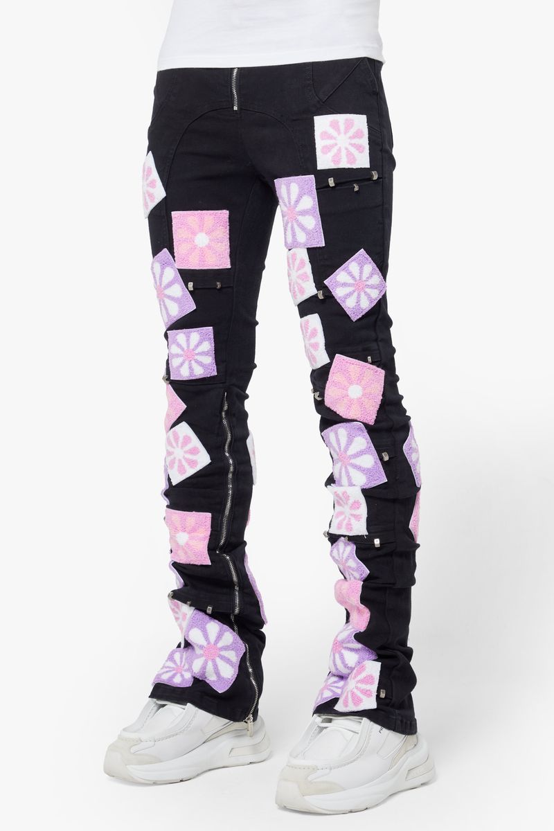 GUAPI OBSIDIAN BLACK FLOWERS DENIM V2