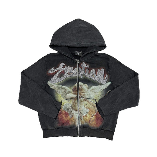 ME BLACK 'RHINESTONE' HOODIE - ACID WASH