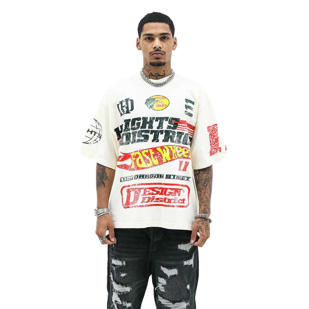 HD 'FAST WHEELS' TEE - CREAM