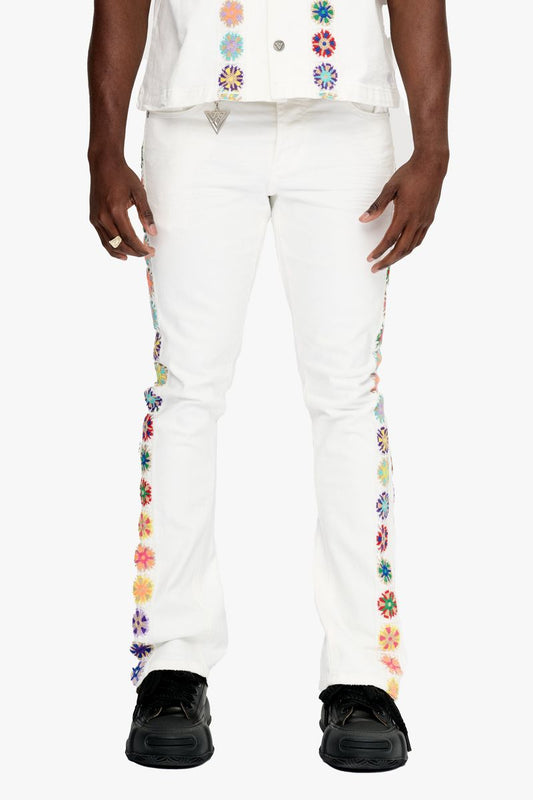 Valabasas Groovy White Stacked Flare Jean