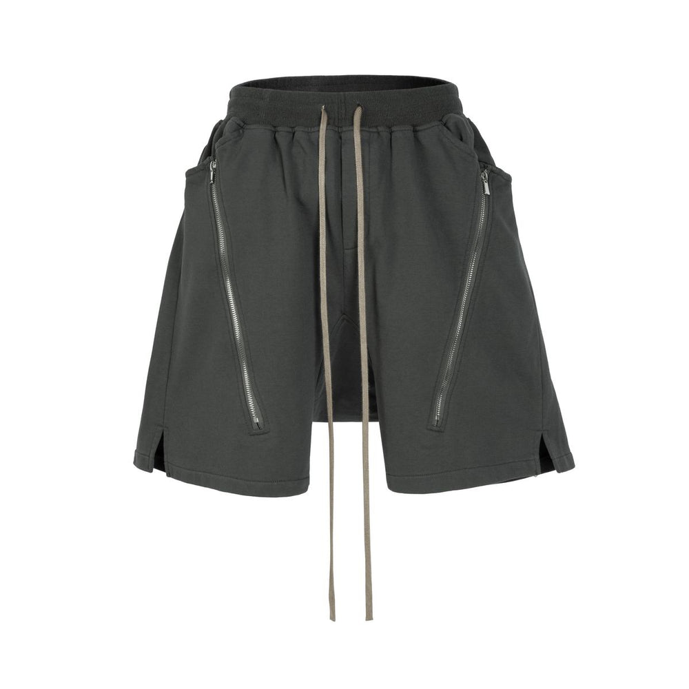 UNDVLPD GREY ZIP DRAWSTRING CARGO SHORTS