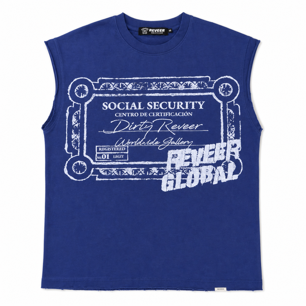 REVEER 'SOCIAL SECURITY' CUT OFF TEE (NAVY)