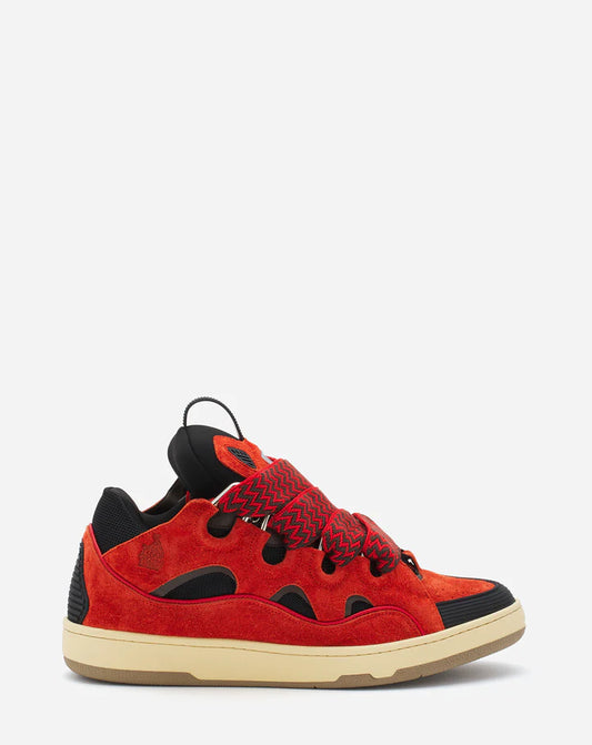 LANVIN LEATHER CURB SNEAKERS 'POPPY RED/BLACK'