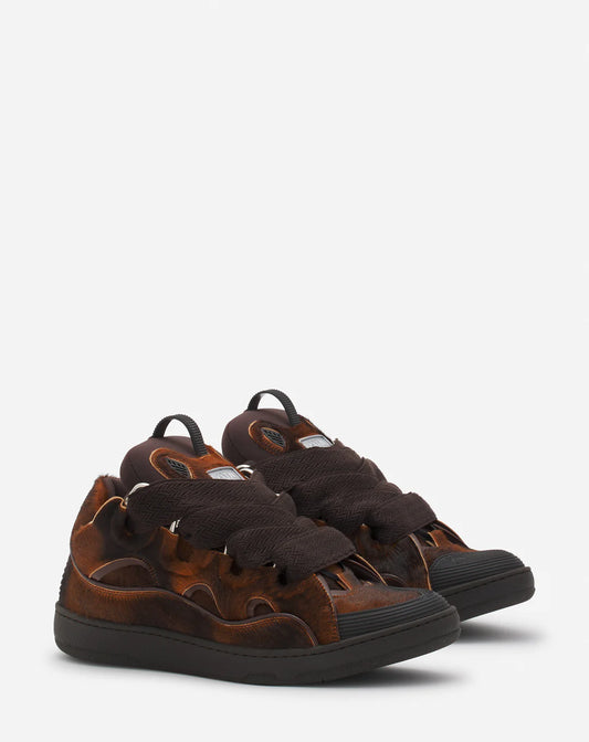 LANVIN PONY EFFECT LEATHER CURB SNEAKERS