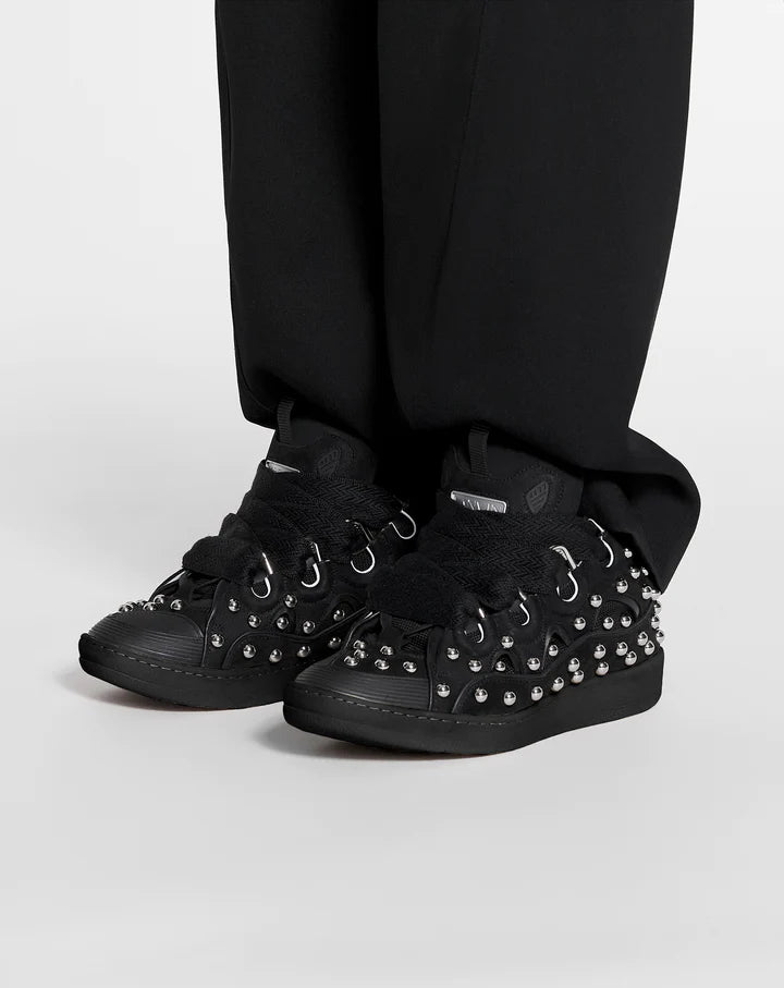 LANVIN STUDDED CURB LEATHER SNEAKER