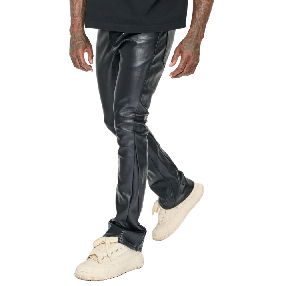 VALABASAS "DUCATI" STACKED BLACK LEATHER JEAN