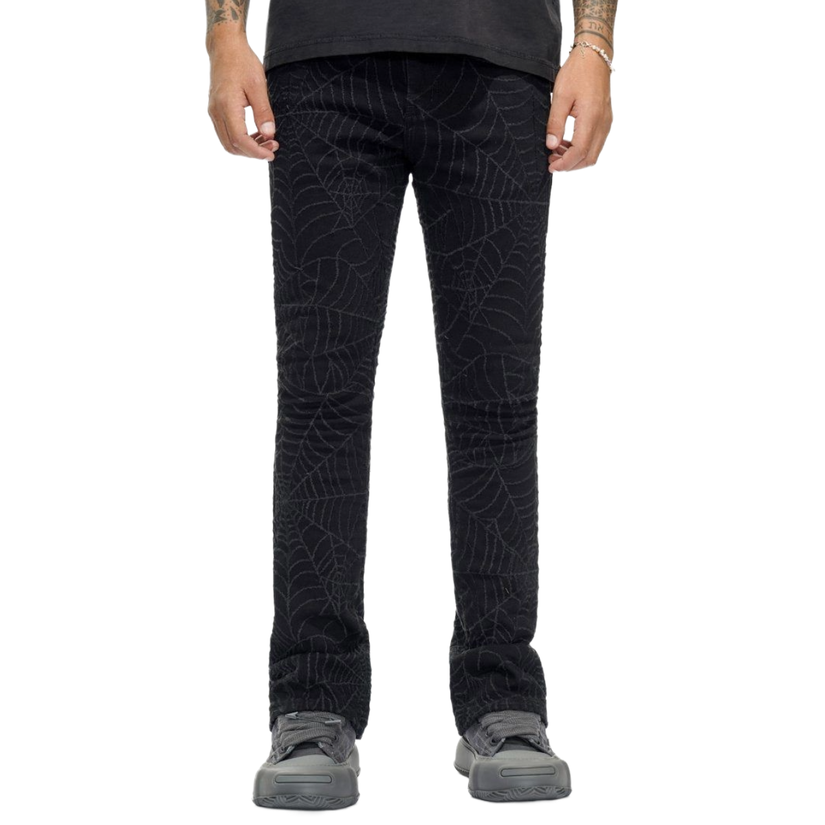 VALABASAS OPERATOR SPIDER BLACK STACKED FLARE JEAN
