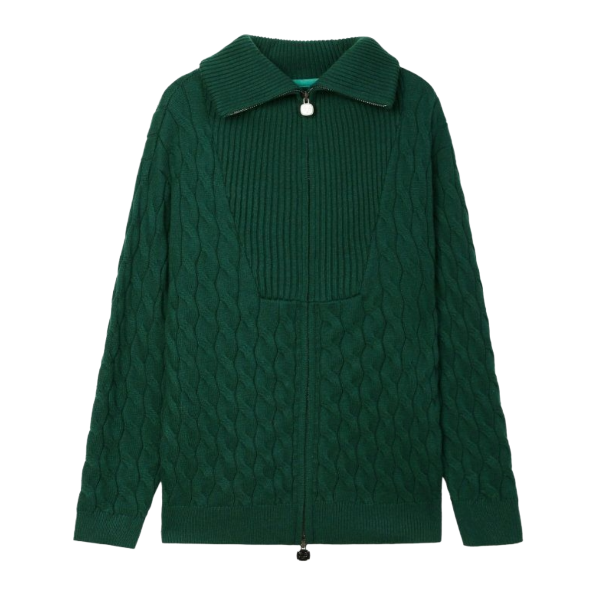 VDL DOMUS CABLE KNIT JACKET - GREEN