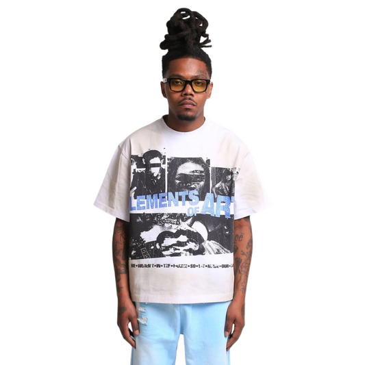 EOA 'COLLAGE' TEE - WHT/BLU