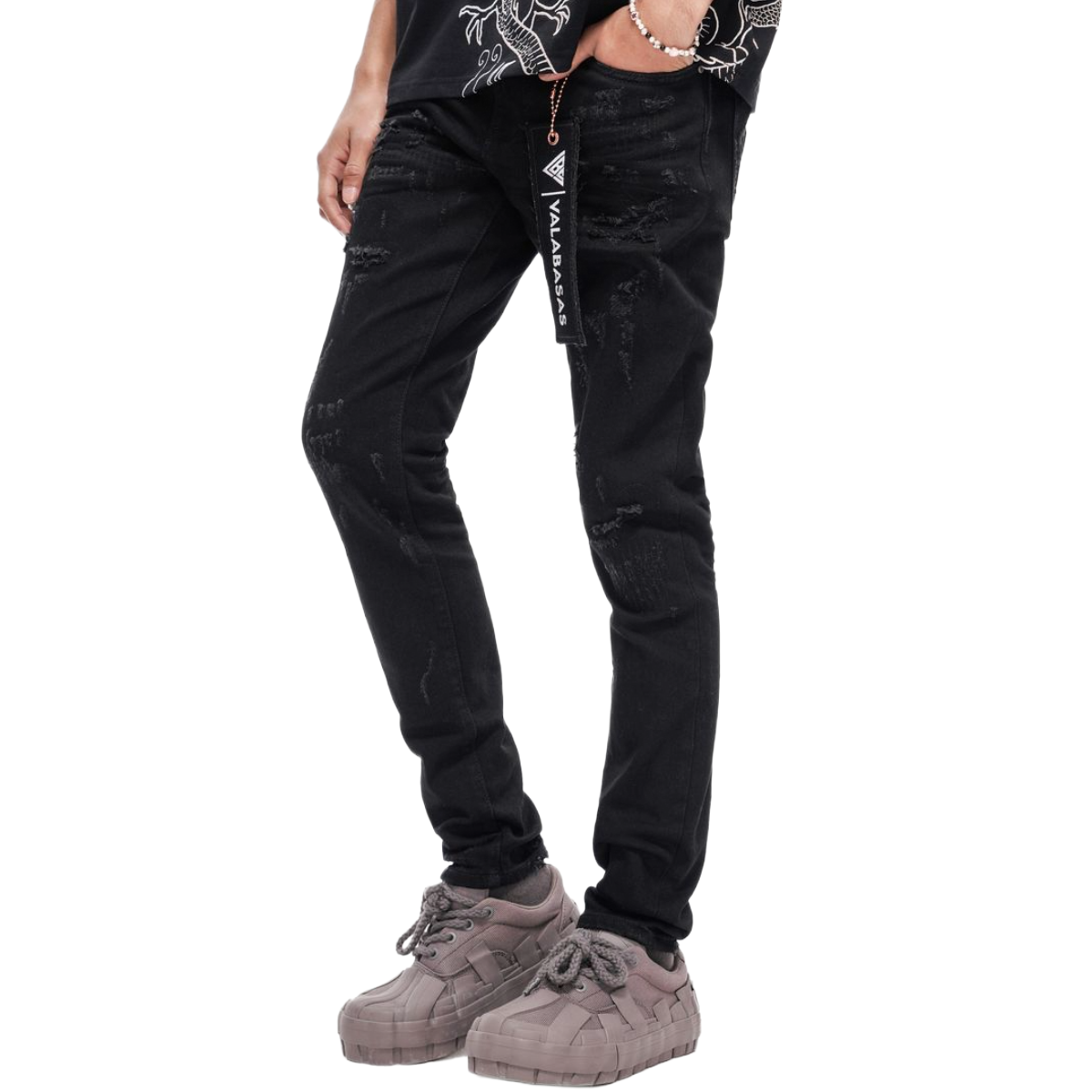 VALABASAS "COLLAGE" SKINNY DENIM (BLACK)