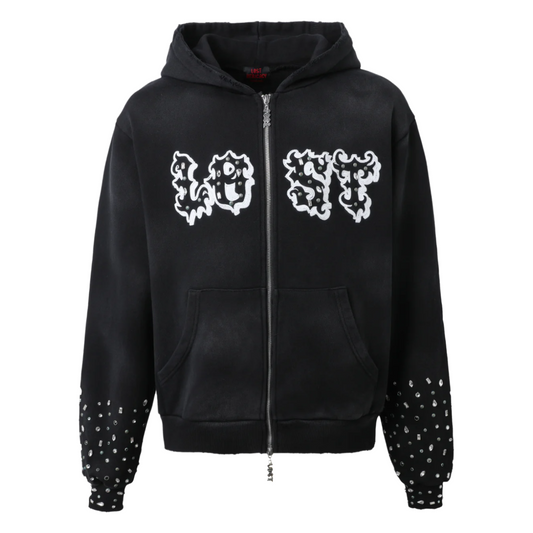 LOST INTRICACY WASHED BLACK PATCH ZIP UP