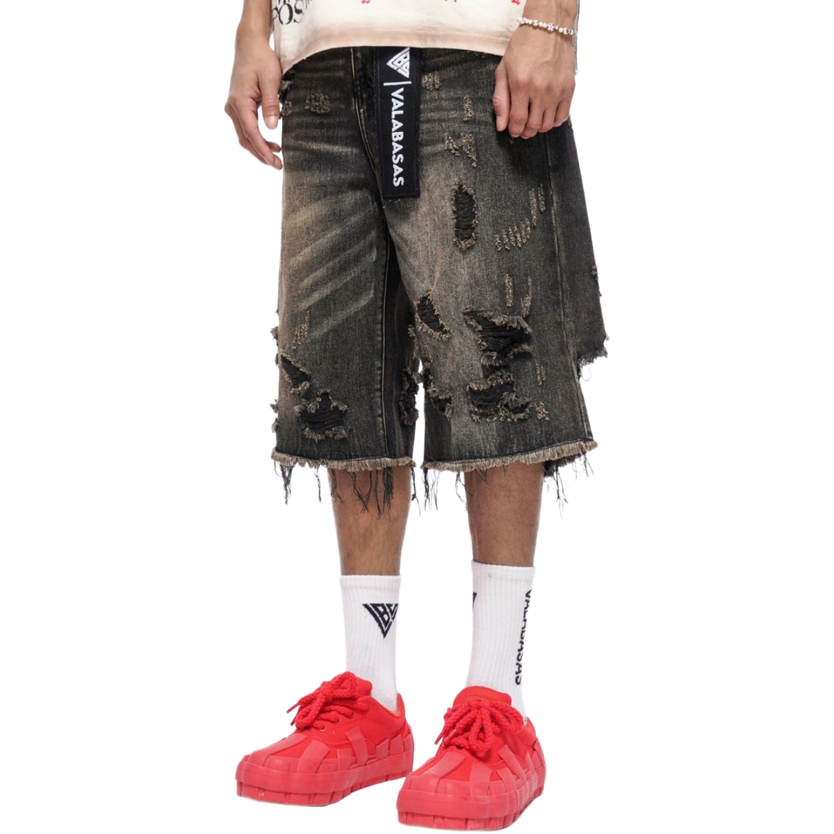 VALABASAS "SNAPPED" BAGGY DENIM SHORTS (GREY WASH)