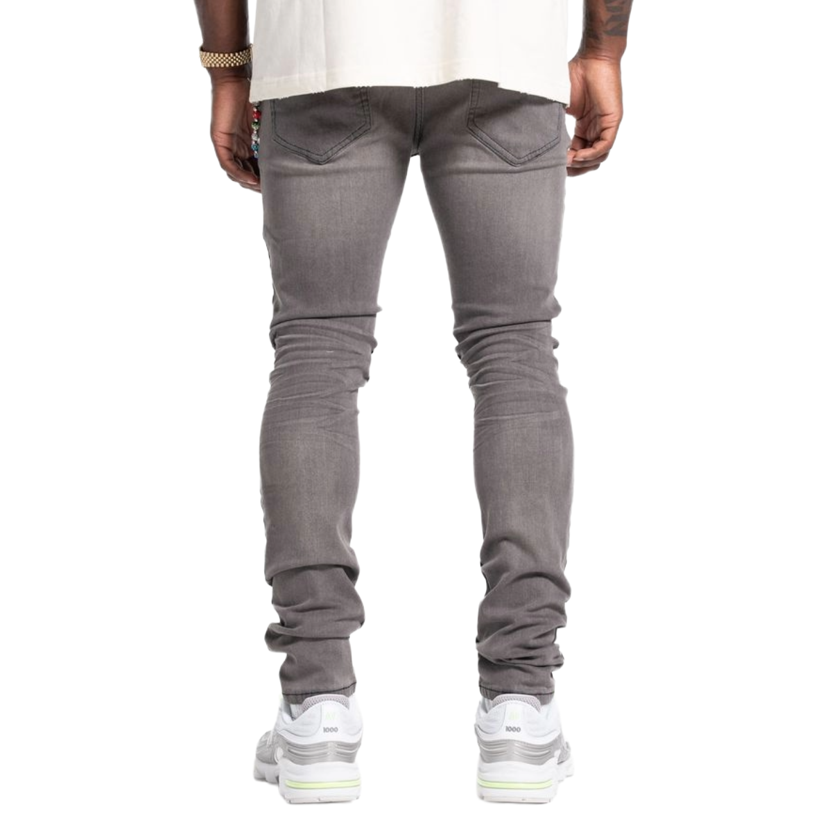 RELAPSE 'LIVE FAST' SKINNY DENIM - GREY/NEON