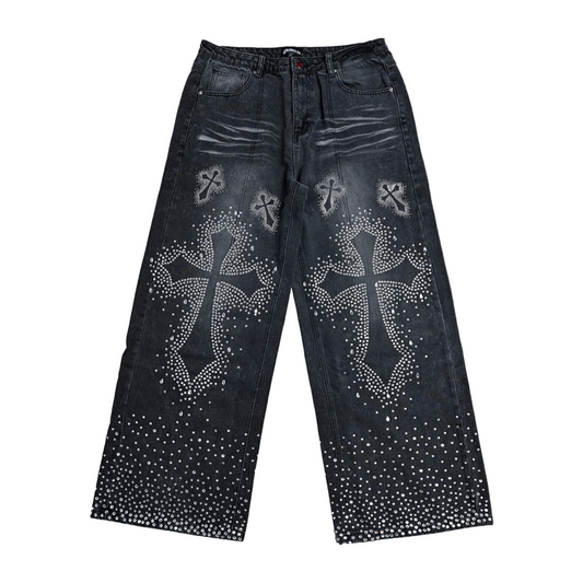 TGC HEAVY DENIM EMBELLISHED JEANS - BLACK