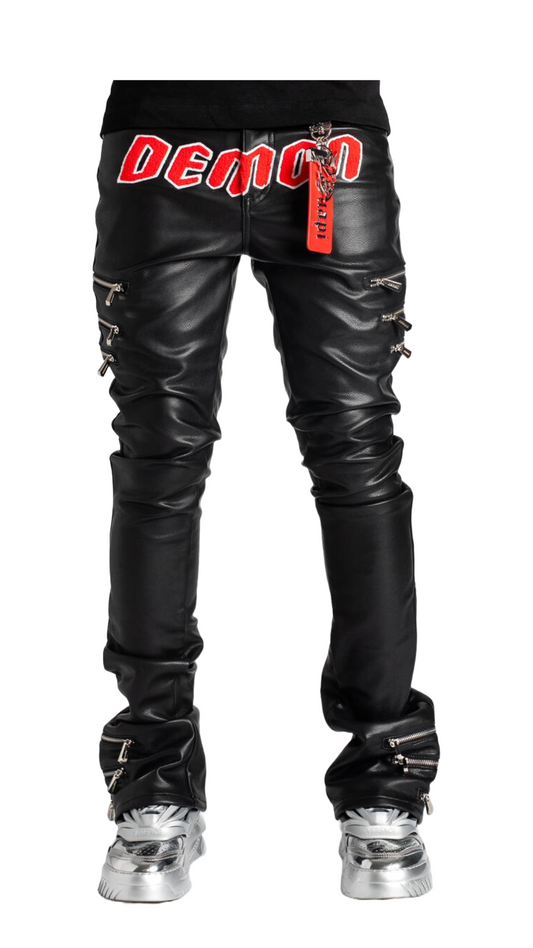 GUAPI OBSIDIAN BLACK DEMON LEATHER PANT (STACKED)