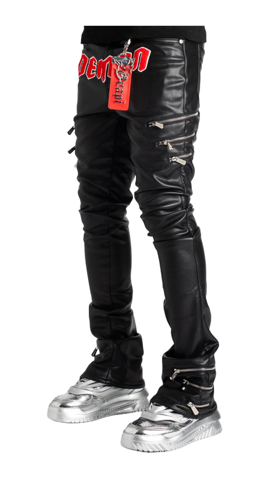 GUAPI OBSIDIAN BLACK DEMON LEATHER PANT (STACKED)