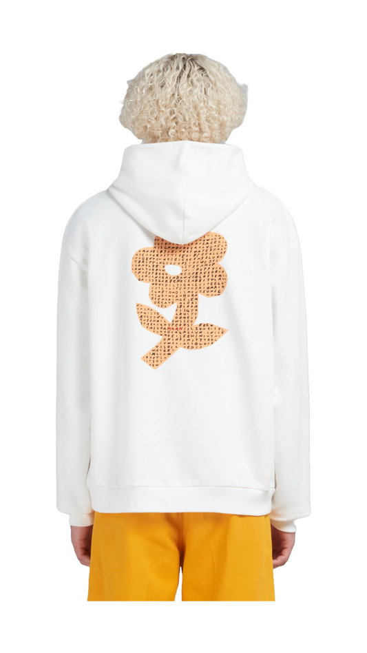 MARNI WHITE BIO COTTON HOODIE WITH WORDSEARCH FLOWER PRINT