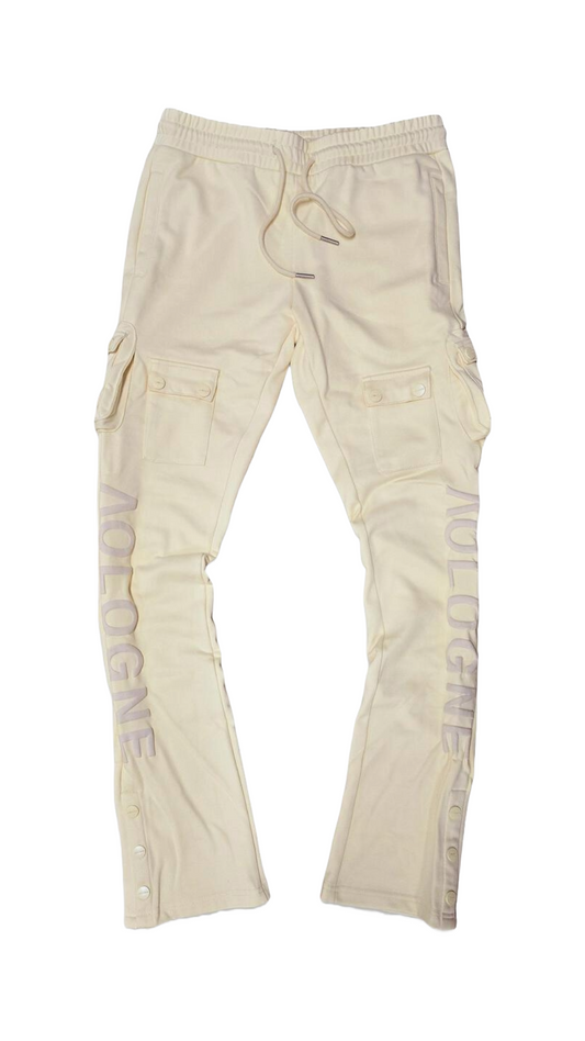 AOLOGNE "STAND ALONE" CREAM STACKED CARGO JOGGERS