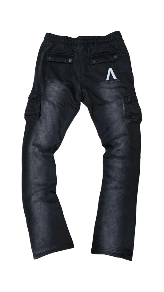 AOLOGNE  "STAND ALONE" BLK WASH STACKED CARGO JOGGERS