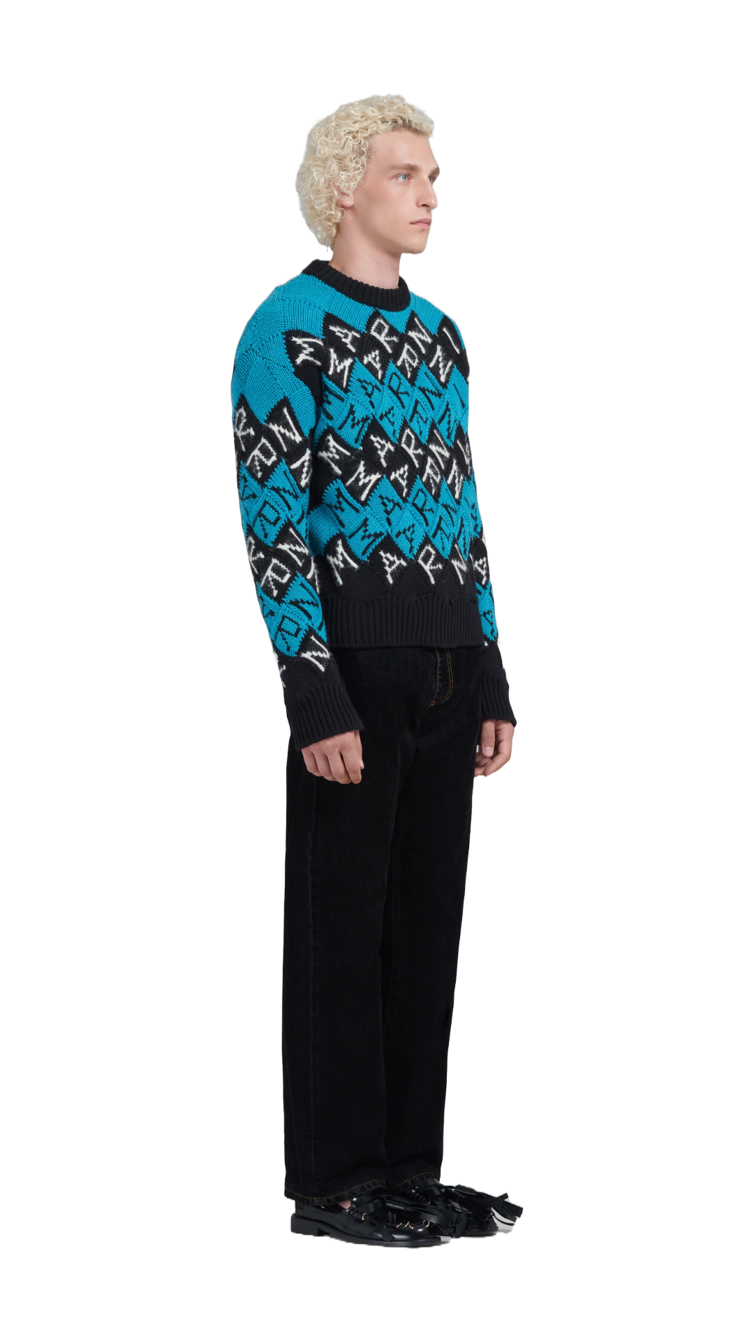MARNI BLUE AND BLACK WOOL MARNI BLOCK JUMPER