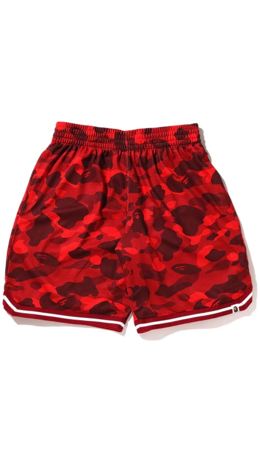 BAPE RED CAMO WIDE FIT BASKETBALL SHORTS MENS