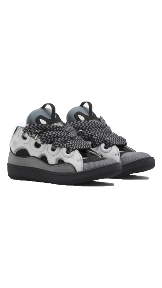 LANVIN LEATHER CURB SNEAKERS - (0018) WHITE/ANTHRACITE