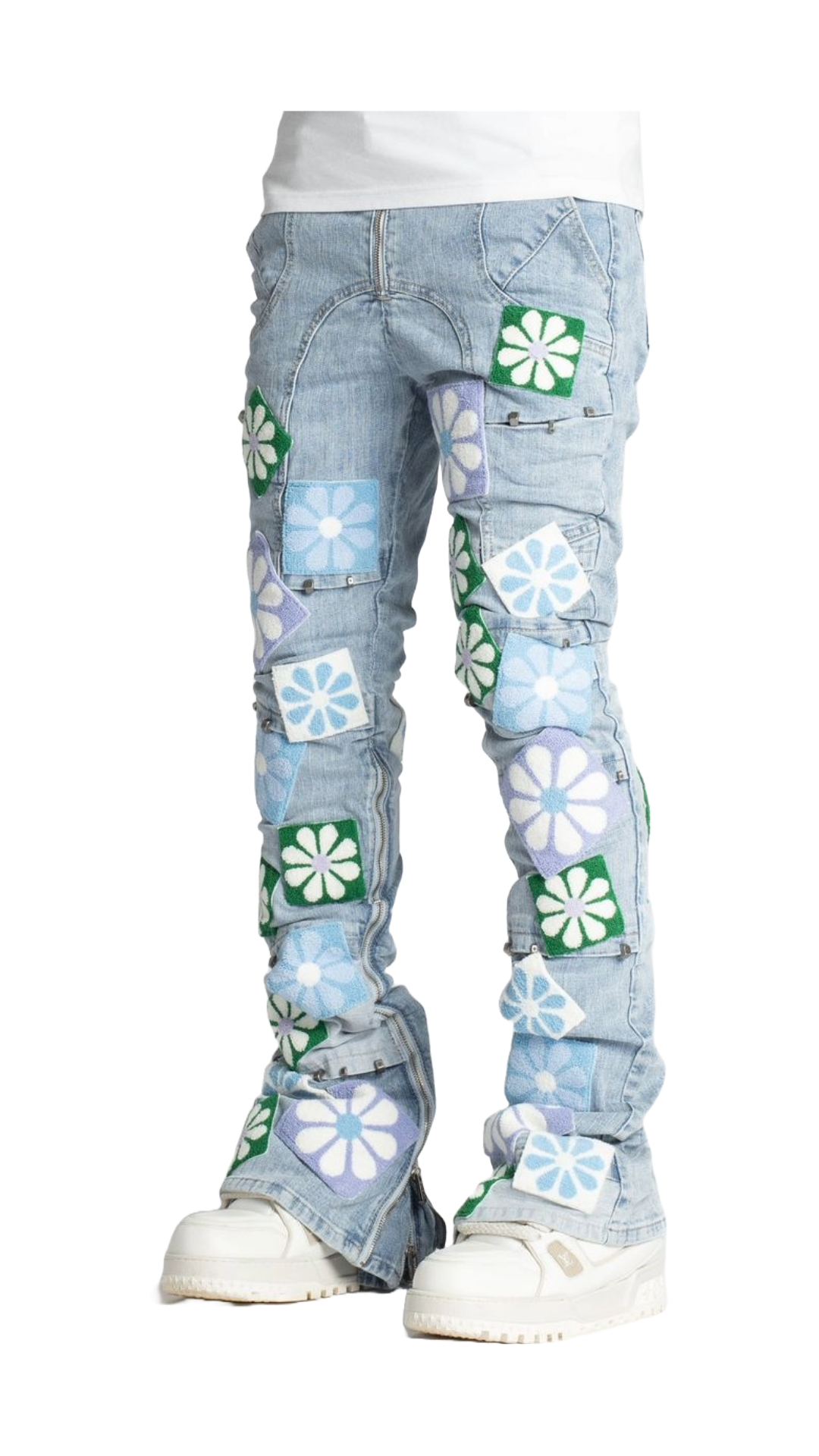 GUAPI AQUA BLUE FLOWERS DENIM