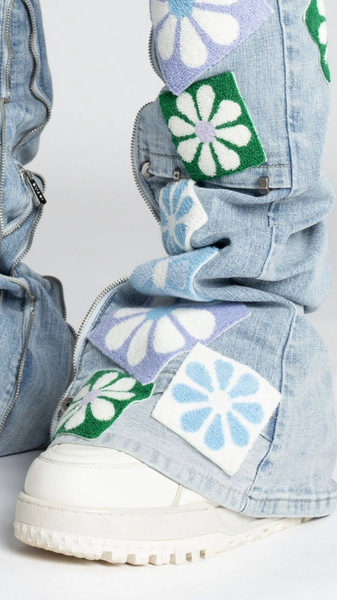 GUAPI AQUA BLUE FLOWERS DENIM