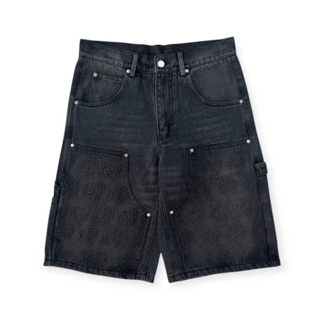 LOVEKILLS EMBOSSED SHORTS (BLACK WASH)