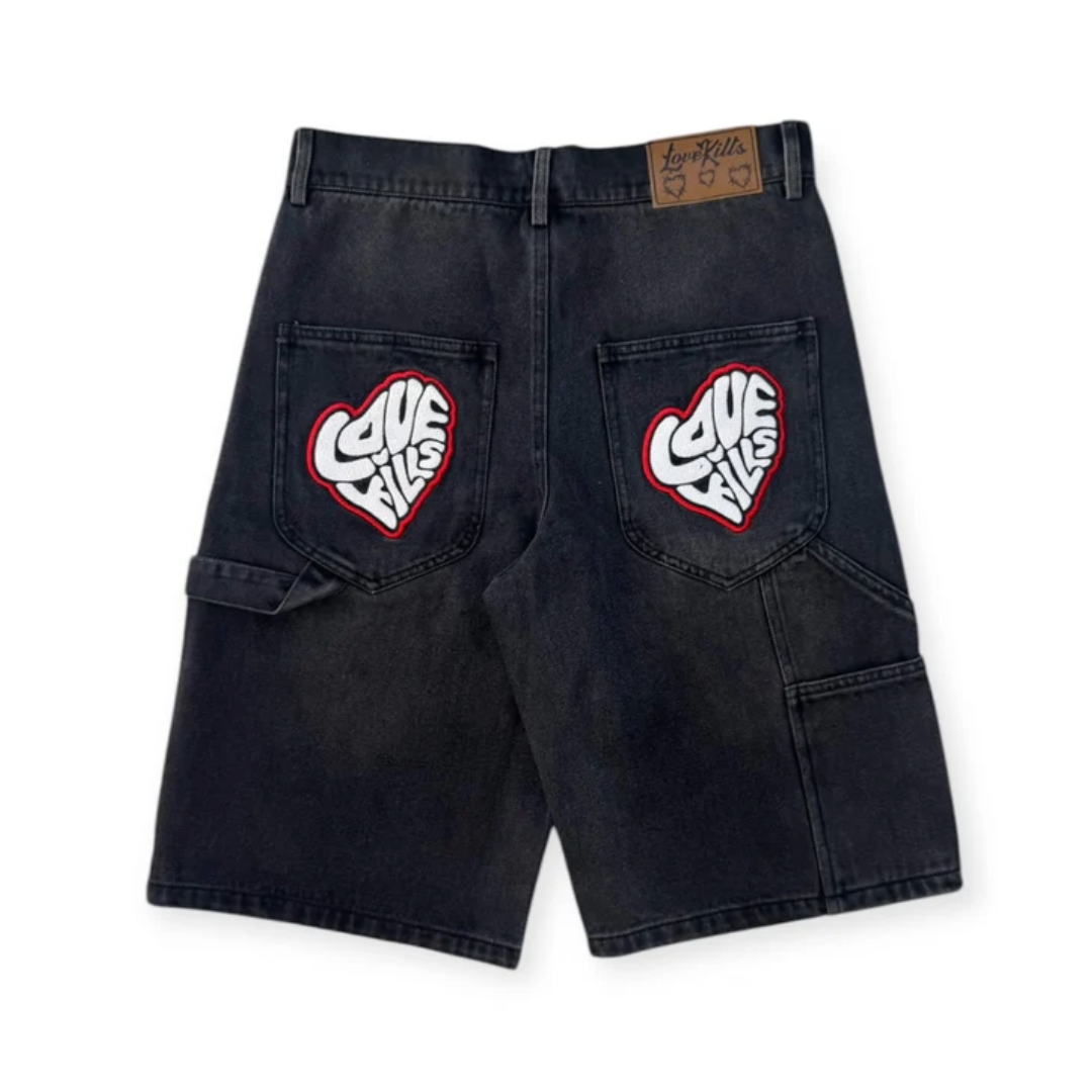 LOVEKILLS EMBOSSED SHORTS (BLACK WASH)