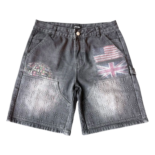 PRESTIGE EMBOSSED DENIM JEAN SHORT - BLACK