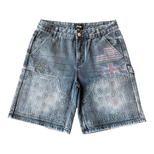 PRESTIGE EMBOSSED DENIM JEAN SHORT - BLUE