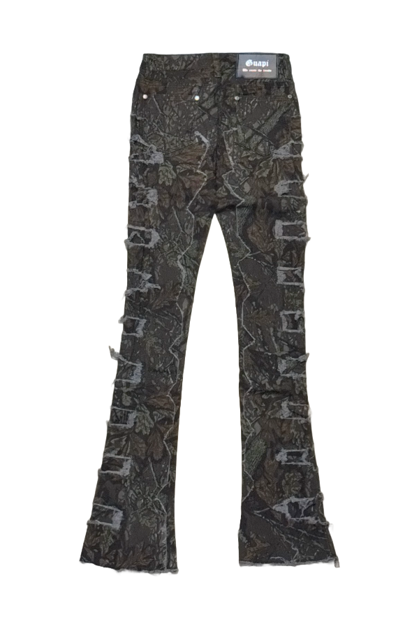 GUAPI CAMO RIPPED STACKED DENIM