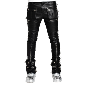 GUAPI OBSIDIAN BLACK LEATHER SPIKE PANT