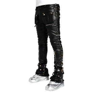 GUAPI OBSIDIAN BLACK LEATHER SPIKE PANT