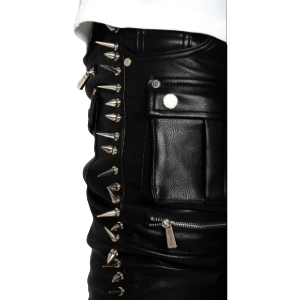 GUAPI OBSIDIAN BLACK LEATHER SPIKE PANT