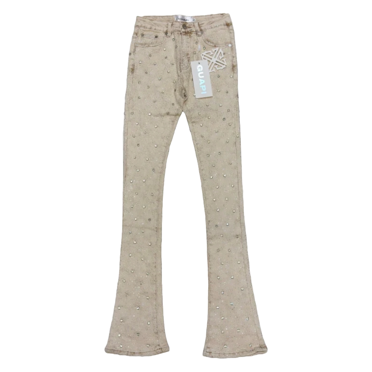 GUAPI LIGHT KHAKI EMBELLISHED STACKED DENIM