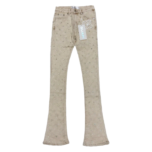 GUAPI LIGHT KHAKI EMBELLISHED STACKED DENIM