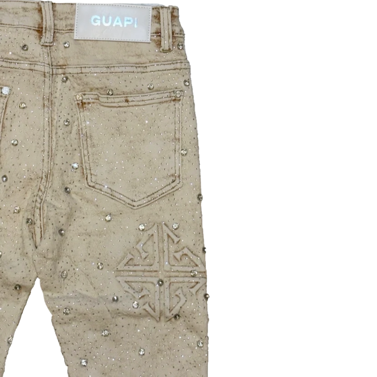 GUAPI LIGHT KHAKI EMBELLISHED STACKED DENIM
