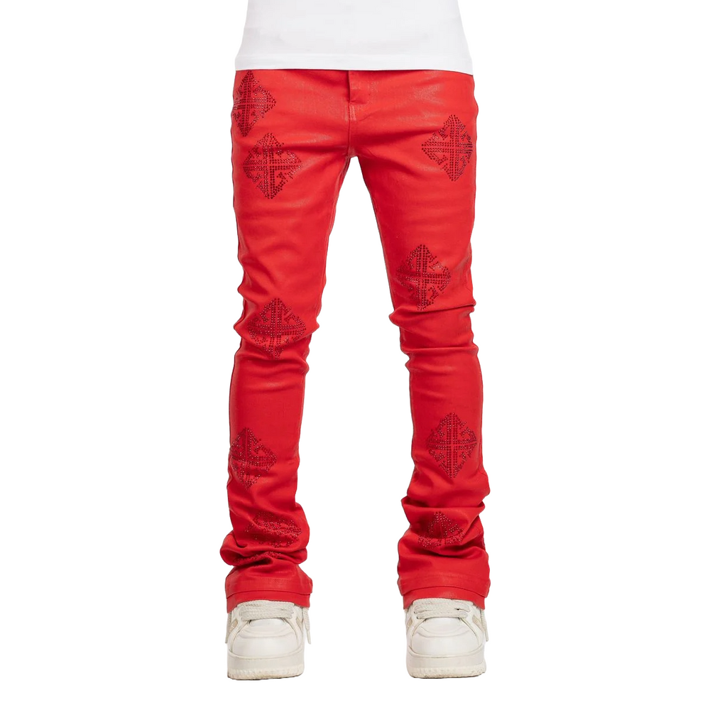 GUAPI CRIMSON RED ICON EMBELLISHED DENIM