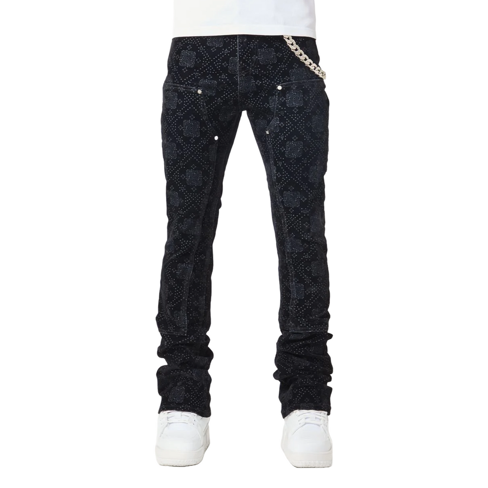 GUAPI ALL BLACK MONOGRAM VELOUR DENIM