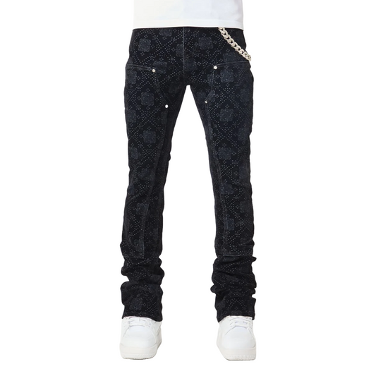 GUAPI ALL BLACK MONOGRAM VELOUR DENIM