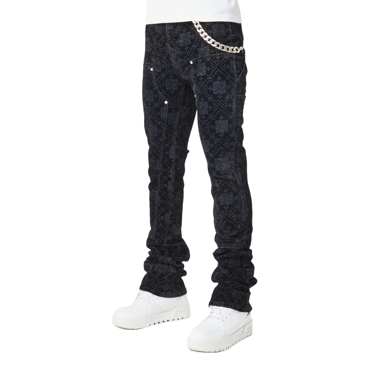 GUAPI ALL BLACK MONOGRAM VELOUR DENIM