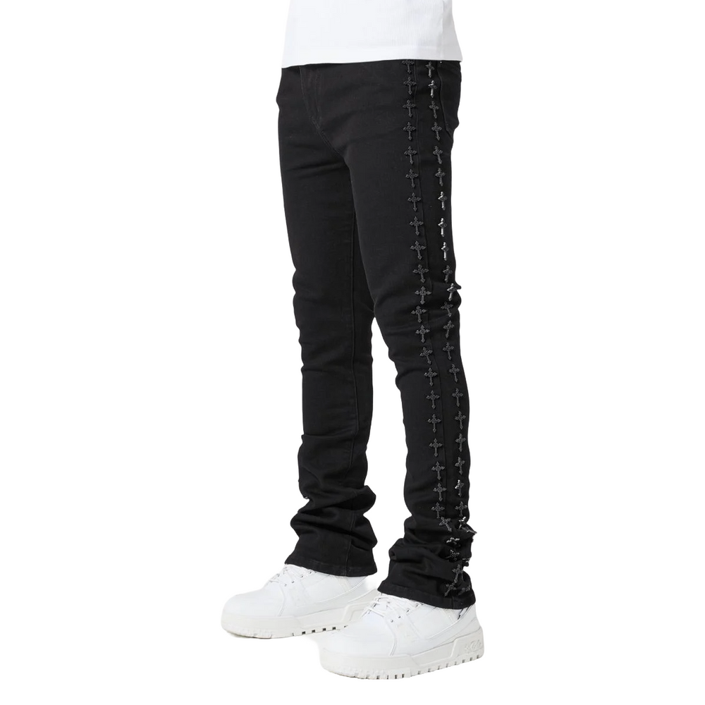 GUAPI ALL BLACK CROSSES EMBELLISHED DENIM
